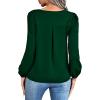 imageLYANER Womens V Neck Pleated Solid Puff Long Sleeve Blouse Office Shirt TopSolid Dark Green