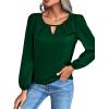 imageLYANER Womens V Neck Pleated Solid Puff Long Sleeve Blouse Office Shirt TopSolid Dark Green