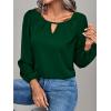 imageLYANER Womens V Neck Pleated Solid Puff Long Sleeve Blouse Office Shirt TopSolid Dark Green