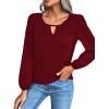 imageLYANER Womens V Neck Pleated Solid Puff Long Sleeve Blouse Office Shirt TopWine Red