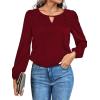 imageLYANER Womens V Neck Pleated Solid Puff Long Sleeve Blouse Office Shirt TopWine Red