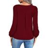 imageLYANER Womens V Neck Pleated Solid Puff Long Sleeve Blouse Office Shirt TopWine Red