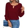 imageLYANER Womens V Neck Pleated Solid Puff Long Sleeve Blouse Office Shirt TopWine Red
