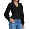 imageLYANER Womens VNeck Long Sleeve Solid Tee Shirt Blouse TopBlack