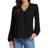 imageLYANER Womens VNeck Long Sleeve Solid Tee Shirt Blouse TopBlack