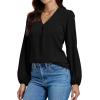 imageLYANER Womens VNeck Long Sleeve Solid Tee Shirt Blouse TopBlack