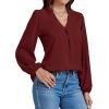 imageLYANER Womens VNeck Long Sleeve Solid Tee Shirt Blouse TopBurgundy