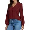 imageLYANER Womens VNeck Long Sleeve Solid Tee Shirt Blouse TopBurgundy