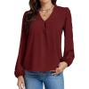 imageLYANER Womens VNeck Long Sleeve Solid Tee Shirt Blouse TopBurgundy