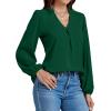 imageLYANER Womens VNeck Long Sleeve Solid Tee Shirt Blouse TopDark Green