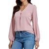 imageLYANER Womens VNeck Long Sleeve Solid Tee Shirt Blouse TopPink