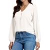 imageLYANER Womens VNeck Long Sleeve Solid Tee Shirt Blouse TopWhite