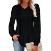 imageLYANER Long Sleeve Shirts for Women Fall Tops Dressy Casual Blouses Pleated V Neck Tunic Tops for LeggingsBlack
