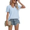 imageLYANER Womens Casual Puff Short Sleeve Lace Trim Eyelet V Neck Shirt Blouse Tunic TopBaby Blue