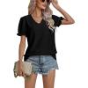 imageLYANER Womens Casual Puff Short Sleeve Lace Trim Eyelet V Neck Shirt Blouse Tunic TopBlack