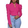 imageLYANER Womens Collar V Neck Button Down Split Hem Puff Long Sleeve Shirt Blouse TopRose