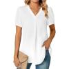 imageLYANER Womens Summer Dressy Chiffon Blouses V Neck Short Sleeve Tunic Tops for Leggings Casual TShirtsOffwhite