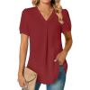 imageLYANER Womens Summer Dressy Chiffon Blouses V Neck Short Sleeve Tunic Tops for Leggings Casual TShirtsWine Red
