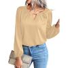 imageLYANER Womens V Neck Pleated Solid Puff Long Sleeve Blouse Office Shirt TopKhaki