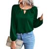 imageLYANER Womens V Neck Pleated Solid Puff Long Sleeve Blouse Office Shirt TopSolid Dark Green