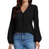 imageLYANER Womens VNeck Long Sleeve Solid Tee Shirt Blouse TopBlack