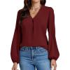 imageLYANER Womens VNeck Long Sleeve Solid Tee Shirt Blouse TopBurgundy