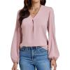 imageLYANER Womens VNeck Long Sleeve Solid Tee Shirt Blouse TopPink