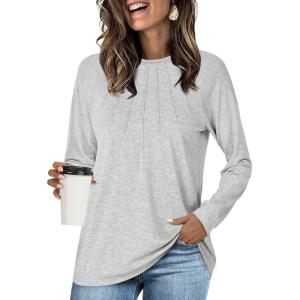 imageLYANER Womens Long Sleeve Shirts Dressy Casual Blouses T Shirts Crew Neck Pleated Tunic TopLight Gray