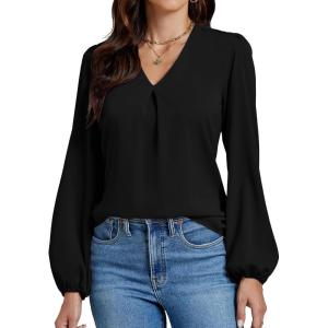 imageLYANER Womens VNeck Long Sleeve Solid Tee Shirt Blouse TopBlack
