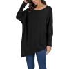 imageLYANER Womens Boat Neck Asymmetrical Hem Bat Long Sleeve Split Loose Tunic TShirt TopBlack