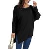 imageLYANER Womens Boat Neck Asymmetrical Hem Bat Long Sleeve Split Loose Tunic TShirt TopBlack