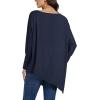 imageLYANER Womens Boat Neck Asymmetrical Hem Bat Long Sleeve Split Loose Tunic TShirt TopDark Blue