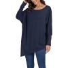 imageLYANER Womens Boat Neck Asymmetrical Hem Bat Long Sleeve Split Loose Tunic TShirt TopDark Blue