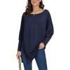 imageLYANER Womens Boat Neck Asymmetrical Hem Bat Long Sleeve Split Loose Tunic TShirt TopDark Blue