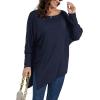 imageLYANER Womens Boat Neck Asymmetrical Hem Bat Long Sleeve Split Loose Tunic TShirt TopDark Blue