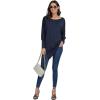 imageLYANER Womens Boat Neck Asymmetrical Hem Bat Long Sleeve Split Loose Tunic TShirt TopDark Blue