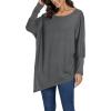imageLYANER Womens Boat Neck Asymmetrical Hem Bat Long Sleeve Split Loose Tunic TShirt TopGray