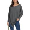 imageLYANER Womens Boat Neck Asymmetrical Hem Bat Long Sleeve Split Loose Tunic TShirt TopGray