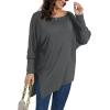 imageLYANER Womens Boat Neck Asymmetrical Hem Bat Long Sleeve Split Loose Tunic TShirt TopGray