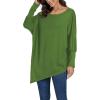 imageLYANER Womens Boat Neck Asymmetrical Hem Bat Long Sleeve Split Loose Tunic TShirt TopGreen