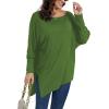 imageLYANER Womens Boat Neck Asymmetrical Hem Bat Long Sleeve Split Loose Tunic TShirt TopGreen