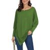 imageLYANER Womens Boat Neck Asymmetrical Hem Bat Long Sleeve Split Loose Tunic TShirt TopGreen