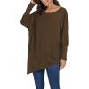 imageLYANER Womens Boat Neck Asymmetrical Hem Bat Long Sleeve Split Loose Tunic TShirt TopMocha