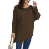 imageLYANER Womens Boat Neck Asymmetrical Hem Bat Long Sleeve Split Loose Tunic TShirt TopMocha