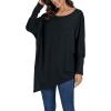 imageLYANER Womens Boat Neck Asymmetrical Hem Bat Long Sleeve Split Loose Tunic TShirt TopNavy Blue