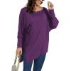 imageLYANER Womens Boat Neck Asymmetrical Hem Bat Long Sleeve Split Loose Tunic TShirt TopPurple