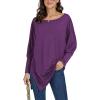 imageLYANER Womens Boat Neck Asymmetrical Hem Bat Long Sleeve Split Loose Tunic TShirt TopPurple