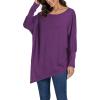 imageLYANER Womens Boat Neck Asymmetrical Hem Bat Long Sleeve Split Loose Tunic TShirt TopPurple