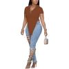 imageLYANER Womens Collar V Neck Button Front Short Sleeve Slit Hem Long Shirt Blouse TopBrown