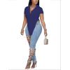 imageLYANER Womens Collar V Neck Button Front Short Sleeve Slit Hem Long Shirt Blouse TopDark Blue